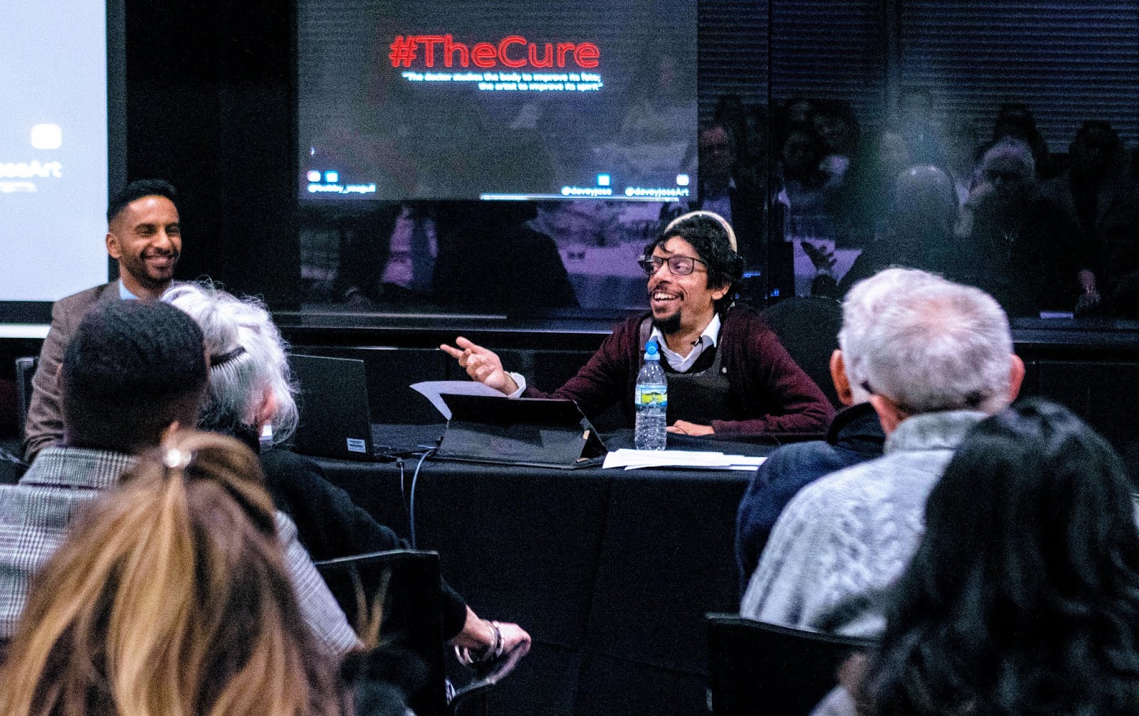 Davey Jose in conversation with Bobby Seagull at the opening of The Cure in Canary Wharf